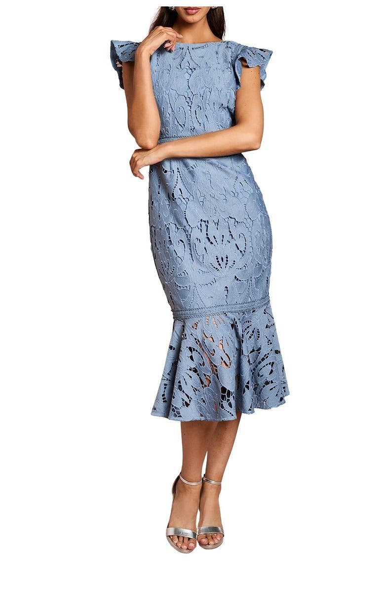 Coast Frill Sleeve Lace Flute Hem Dress, Alternate, color, Grey Blue