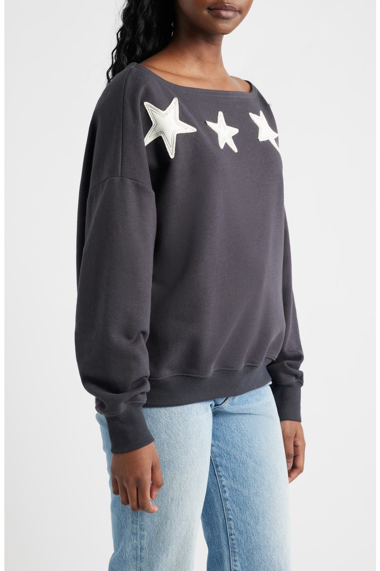 Star Appliqué Off the Shoulder Sweatshirt, Alternate, color, PHANTOM