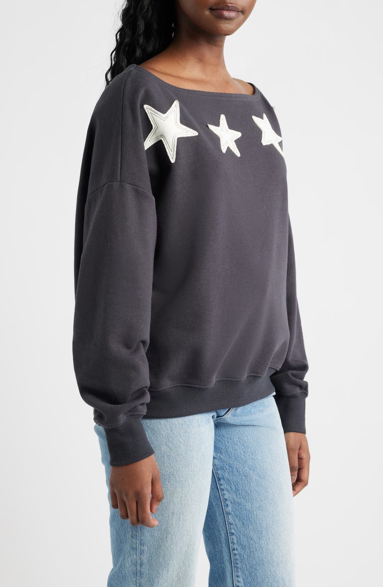 Vinyl Icons Star Appliqué Off the Shoulder Sweatshirt, Alternate, color, Phantom