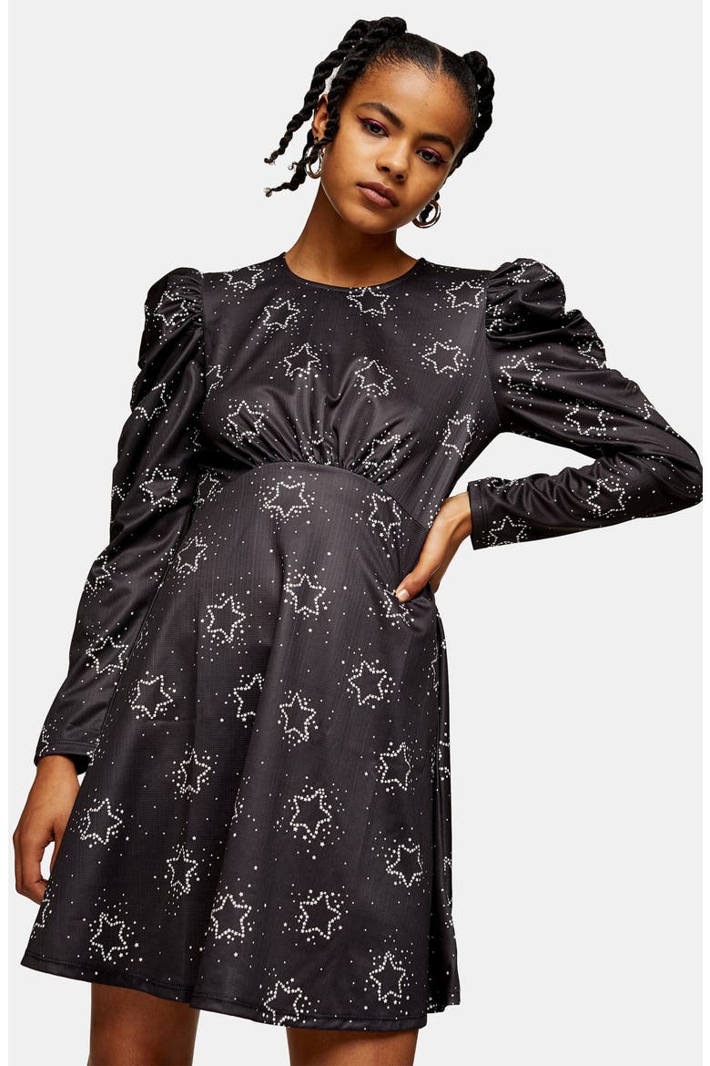 Ruched Jersey Long Sleeve Minidress, Alternate, color, BLACK MULTI