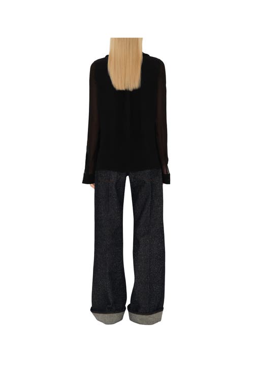 Burberry Ruffled Long Sleeve Silk Blouse In Black