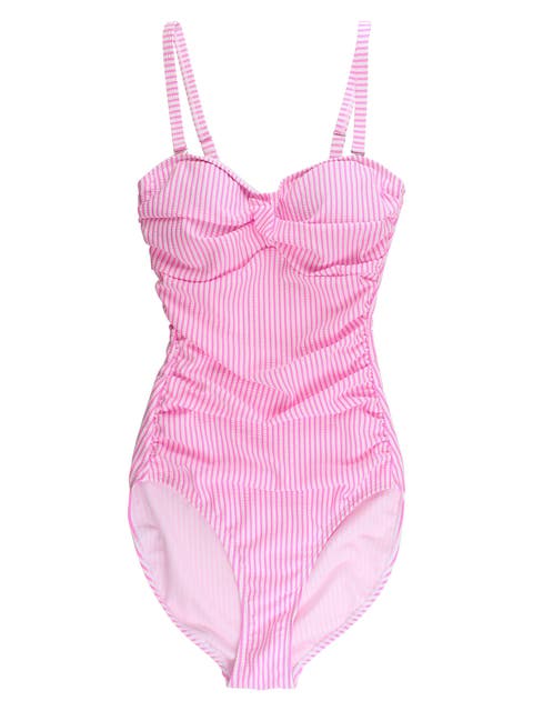 UPF50+ Seersucker Women's Convertible Bandeau One Piece Swimsuit