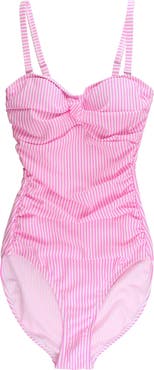 RuffleButts UPF50+ Seersucker Women's Convertible Bandeau One Piece Swimsuit