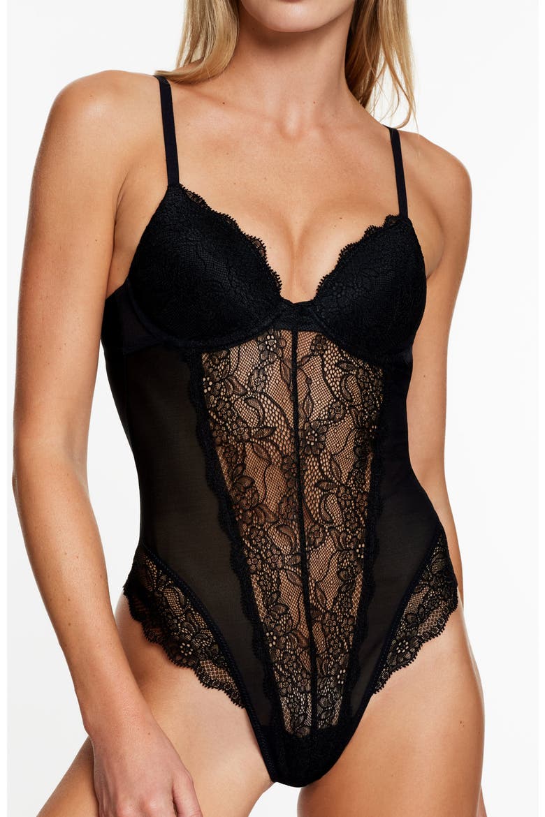 Lace Lift Up Teddy, Main, color, Black