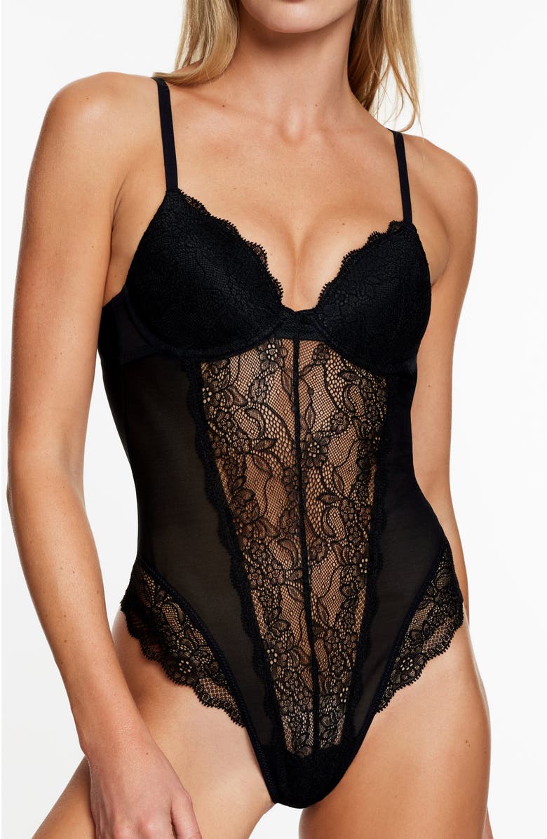 Pepper Lace Lift Up Teddy, Main, color, Black