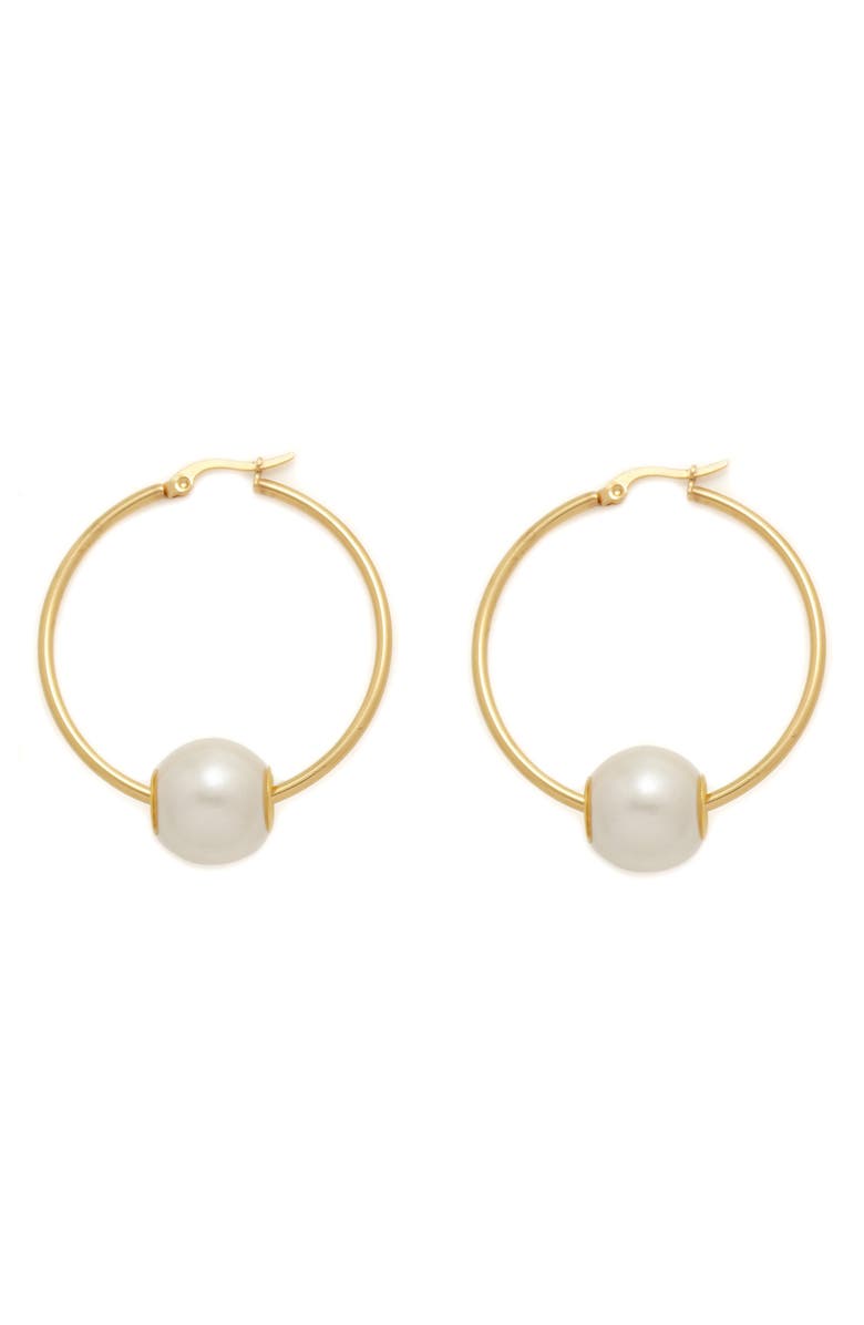 Petit Moments Faux Pearl Hoop Earrings, Main, color, Gold