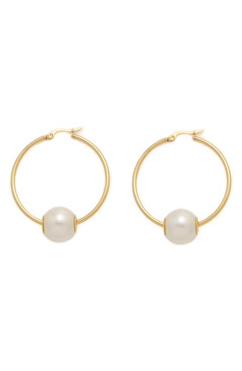 Faux Pearl Hoop Earrings