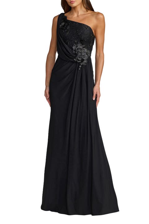 Women's Jersey One Shoulder Cowl Gown With 3D Flowers