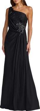Mac Duggal Women's Jersey One Shoulder Cowl Gown With 3D Flowers