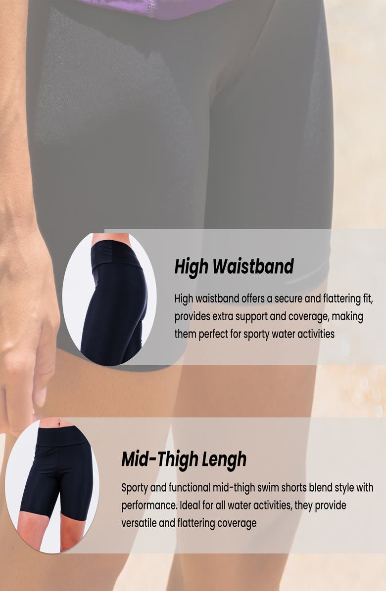 Calypsa Plus Size Mid-Thigh Swim Shorts, Alternate, color, Black