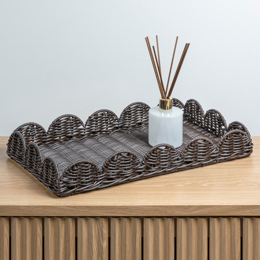 Happimess Parker Southwestern Cottage Resin Scalloped Rectangular Decorative Serving Trays (set Of 3) In Dark Brown