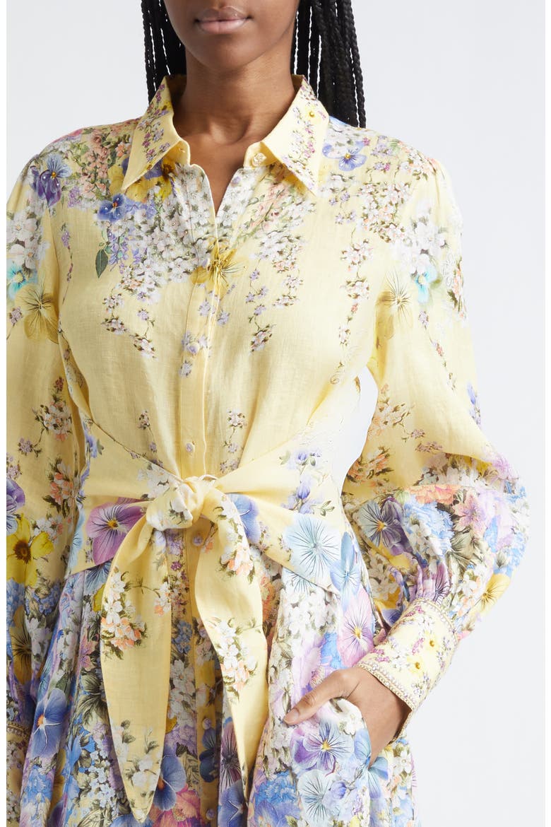 Darling Buds Long Sleeve Tie Waist Linen Shirtdress, Alternate, color, DARLING BUDS