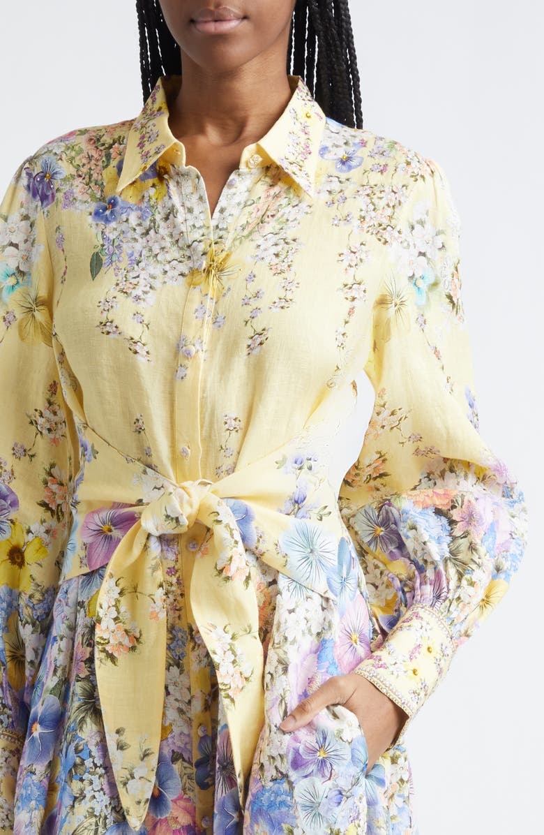 Camilla Darling Buds Long Sleeve Tie Waist Linen Shirtdress, Alternate, color, Darling Buds