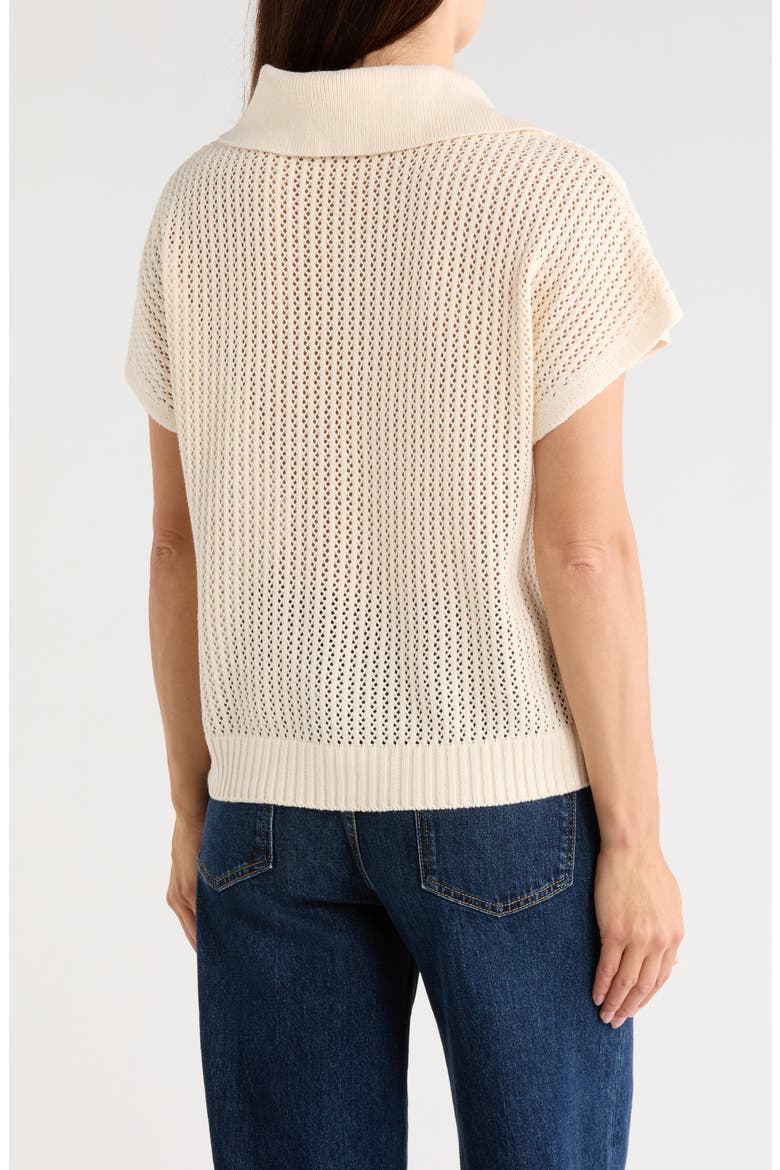 Tie Neck Short Sleeve Open Stitch Sweater, Alternate, color, CREAM