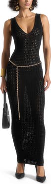 Manière De Voir Myriam Pointelle Plunge Midaxi Dress With Chain