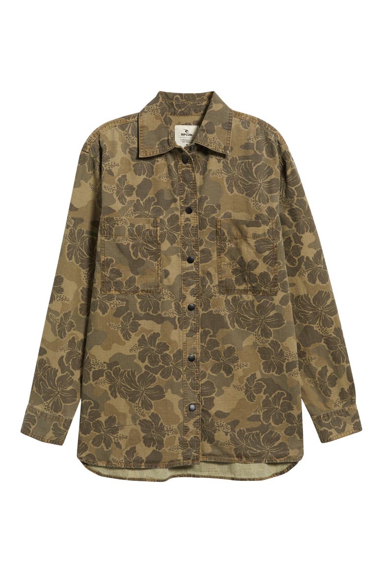 Paradise Camo Cotton Button-Up Shirt, Alternate, color, KHAKI