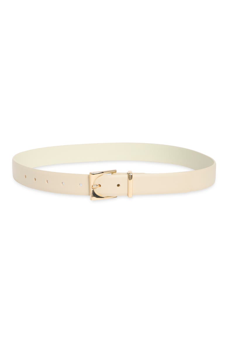 Square Buckle Leather Belt, Main, color, IVORY PRISTINE