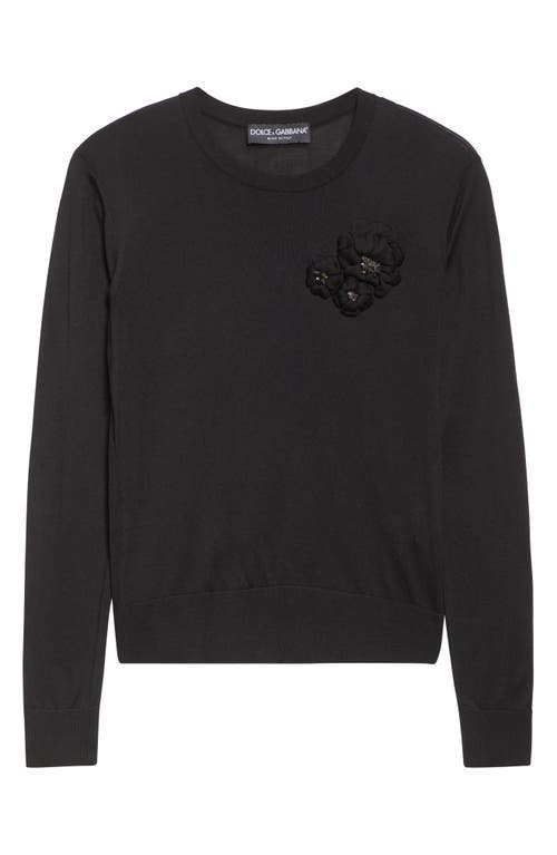 Dolce & Gabbana Dolce&gabbana Floral Appliqué Silk Sweater In Black