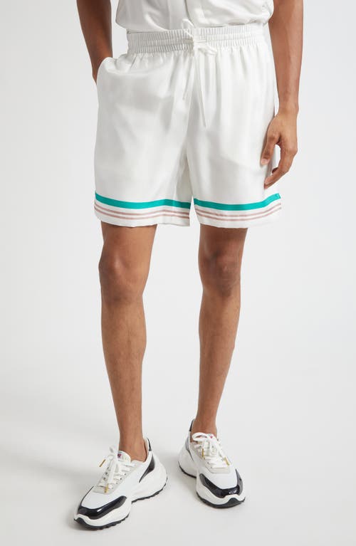 Casablanca Mens Casa Way Graphic-print Drawstring Silk Shorts In White