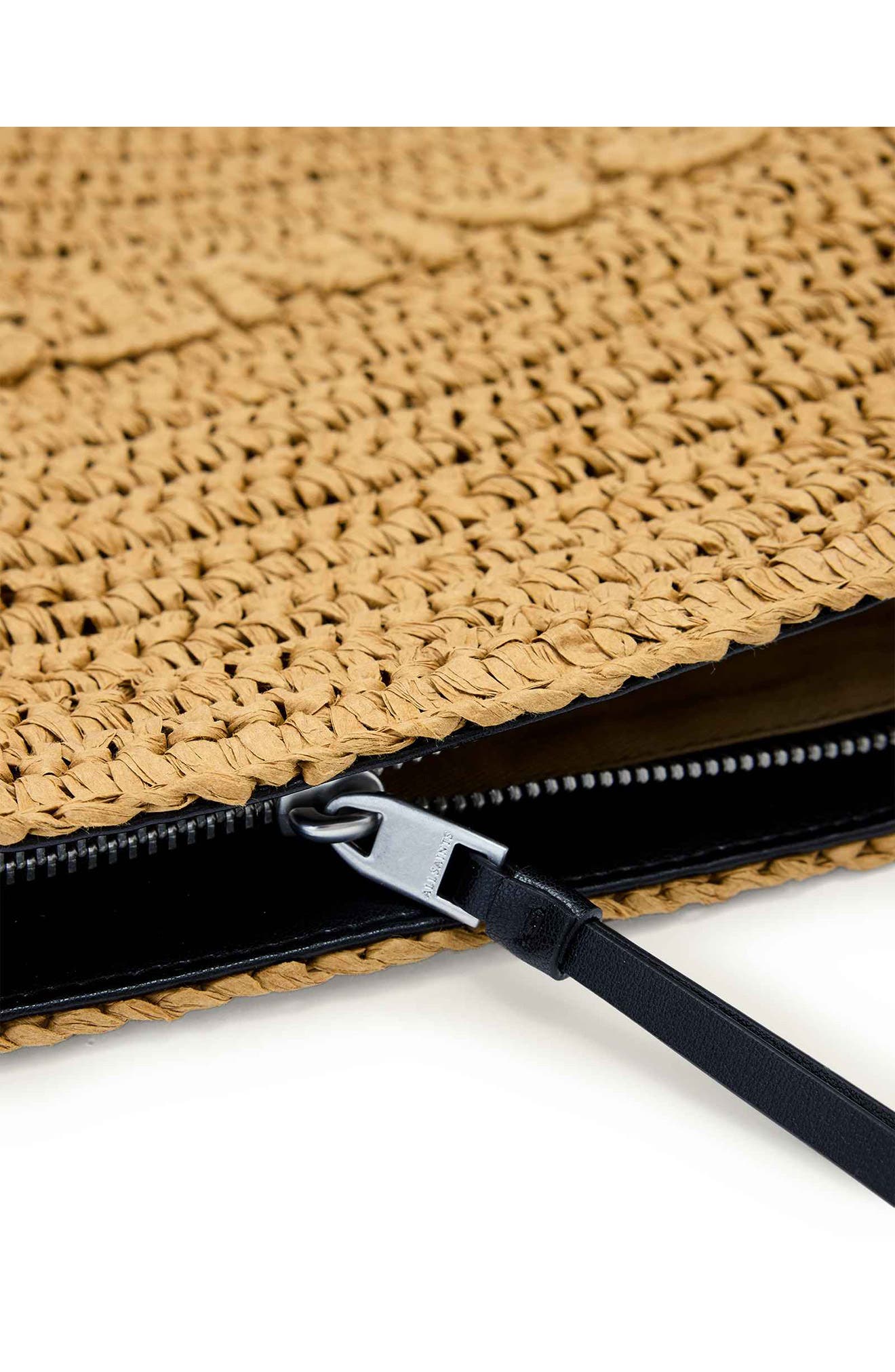 AllSaints Large Bettina Woven Clutch, Alternate, color, Biscuit Brown