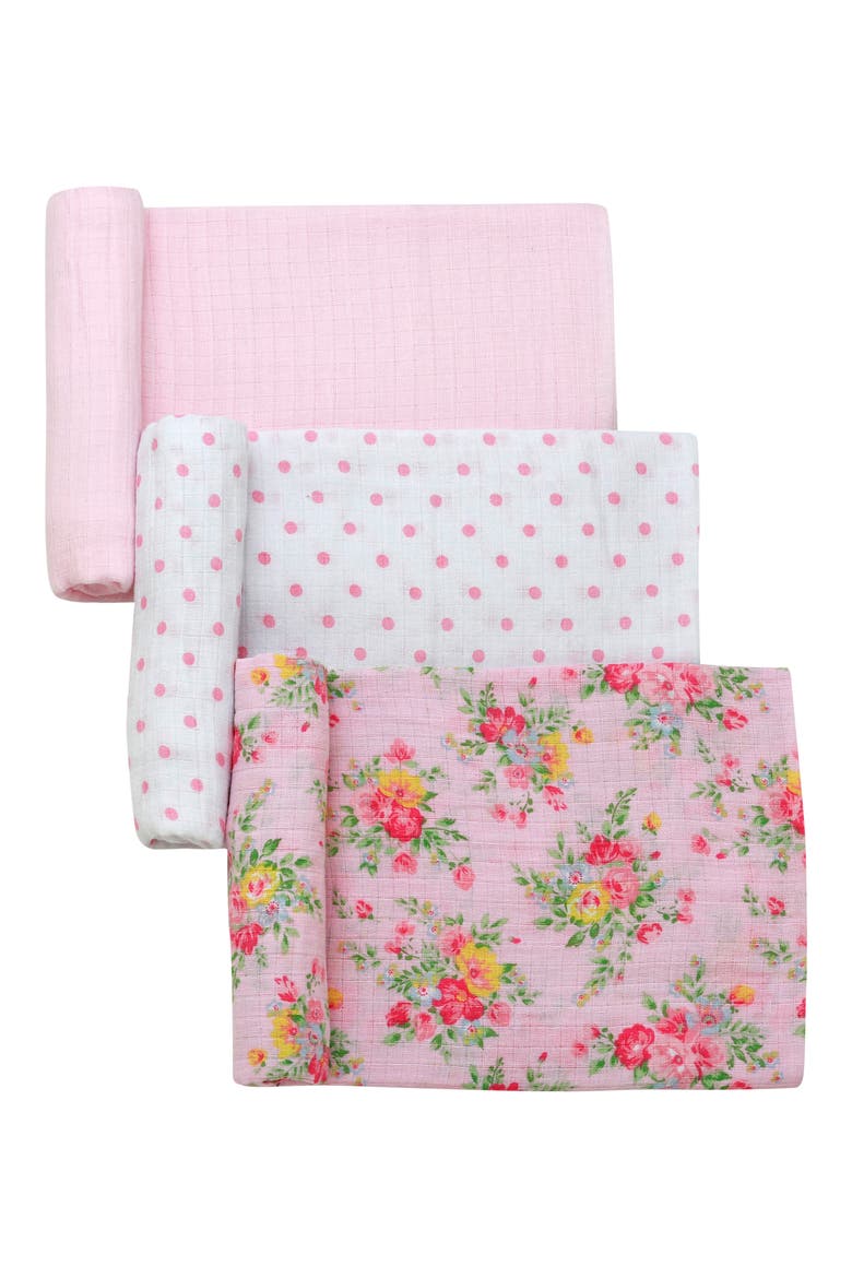 3-Pack Cotton Muslin Swaddle Blankets, Main, color, PINK