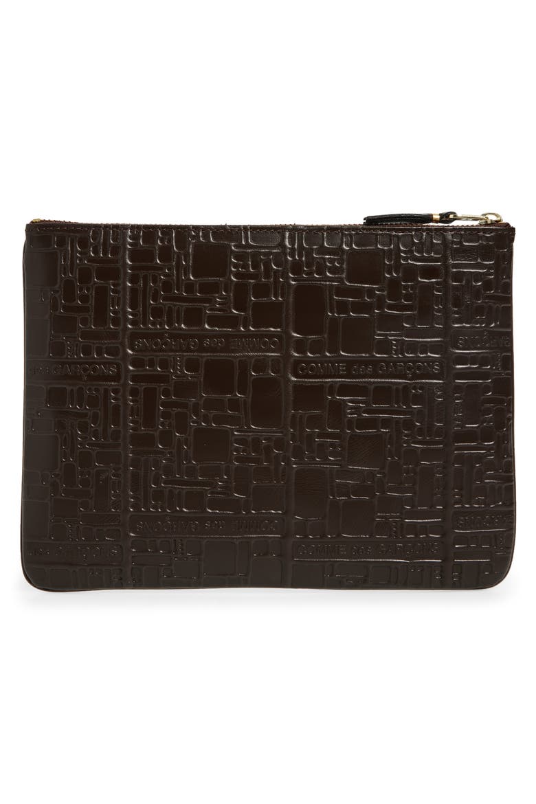 Embossed Logo Leather Pouch, Alternate, color, BROWN