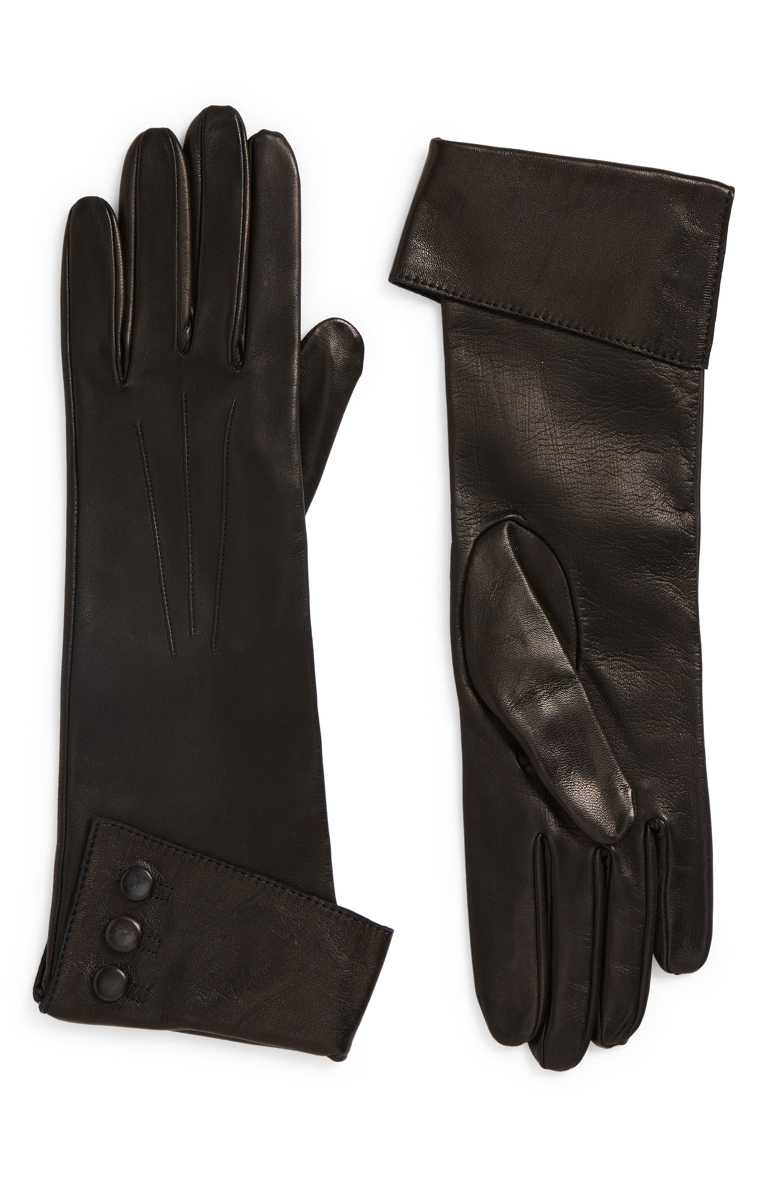 Paula Rowan Gwyneth Button Cuff Leather Gloves in Black 