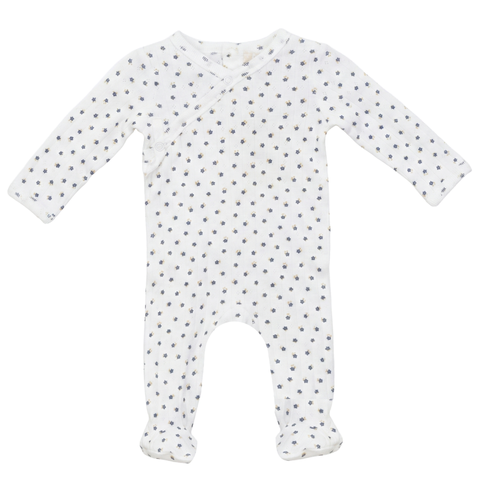 Boy Pointelle Flower Print Wrap Romper
