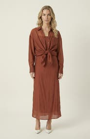 Modenaire Sheer Layered Two Piece Midi Dress Set