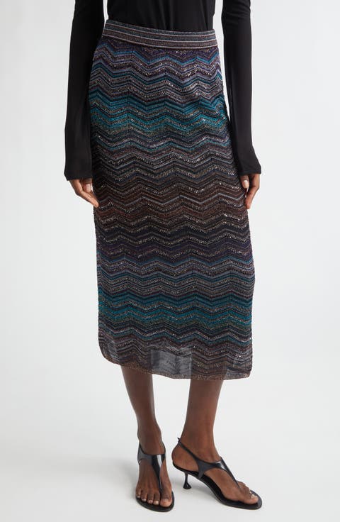 Zigzag Lamé Midi Skirt