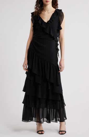 Chelsea28 Cap Sleeve Cascading Ruffle Gown