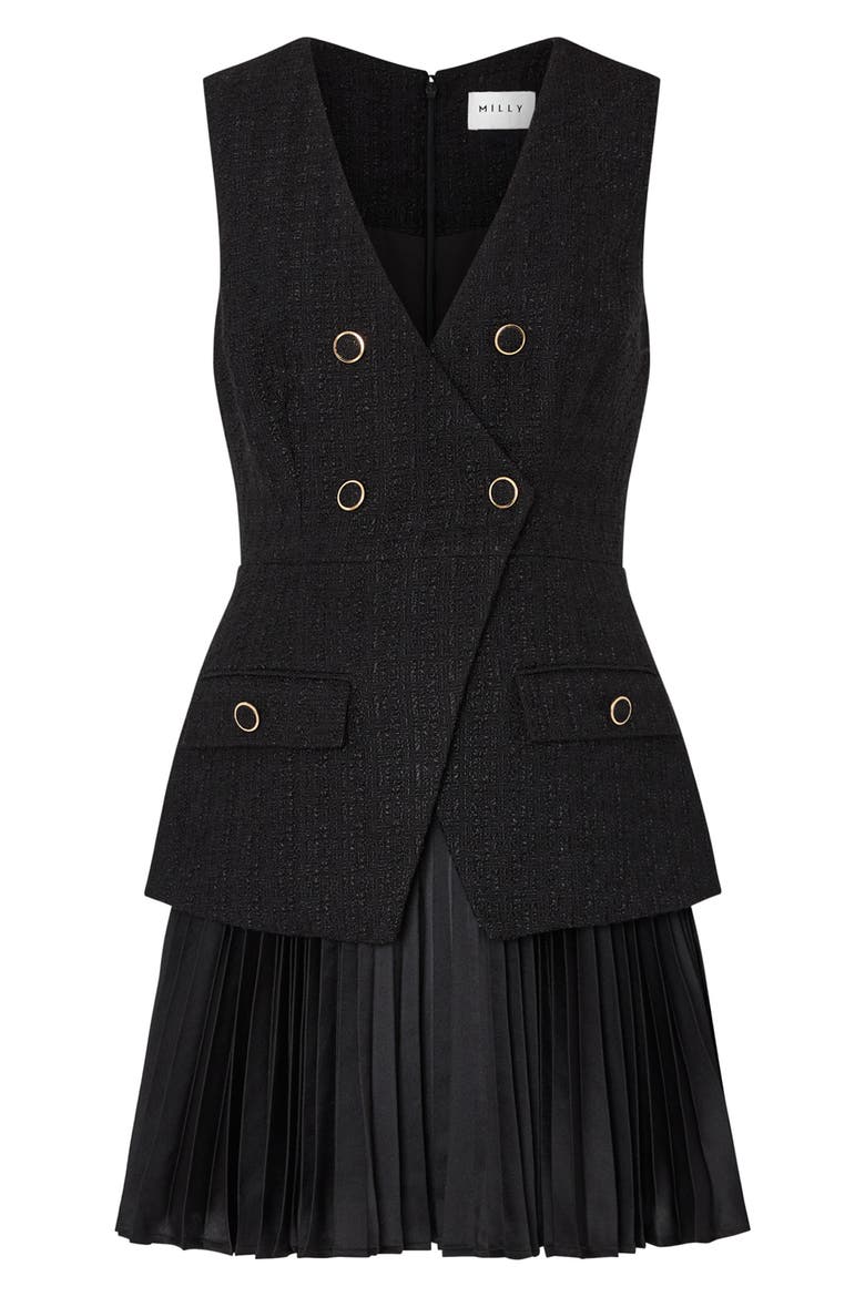 Bouclé Mixed Media Minidress, Alternate, color, BLACK