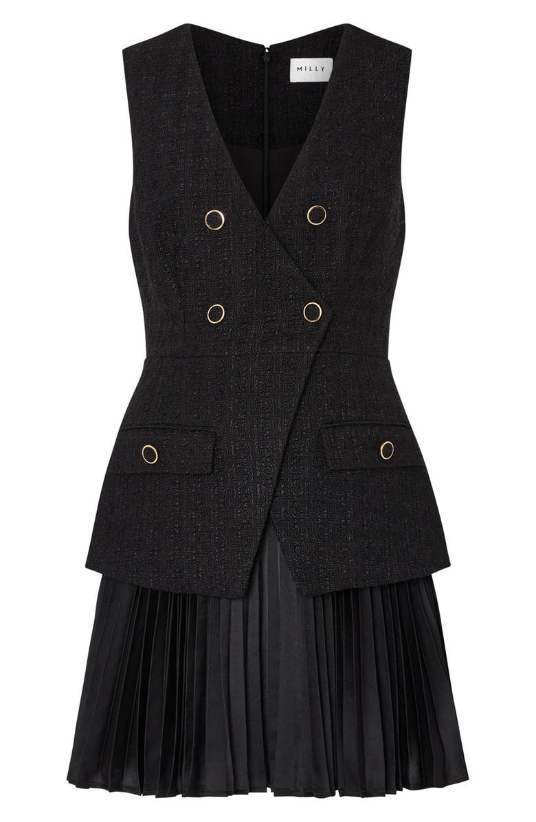 Milly Bouclé Mixed Media Minidress, Alternate, color, Black