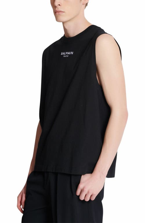 Balmain Black Crewneck Sleeveless Top With Logo Lettering Embroidery On The Front In Cotton Man