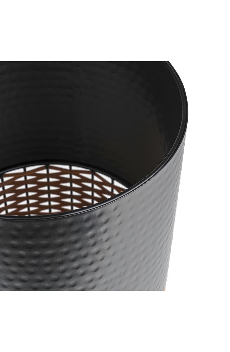 HAPPIMESS Asher Modern 2-Tone Faux Wicker/Metal Cylinder Waste Basket, Alternate, color, Black/Natural