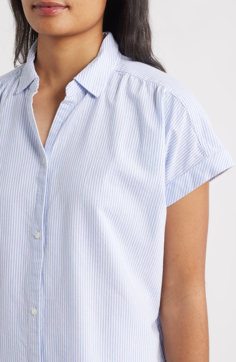 beachlunchlounge Jamie Stripe Short Sleeve Cotton Shirt, Alternate, color, Studio Blue