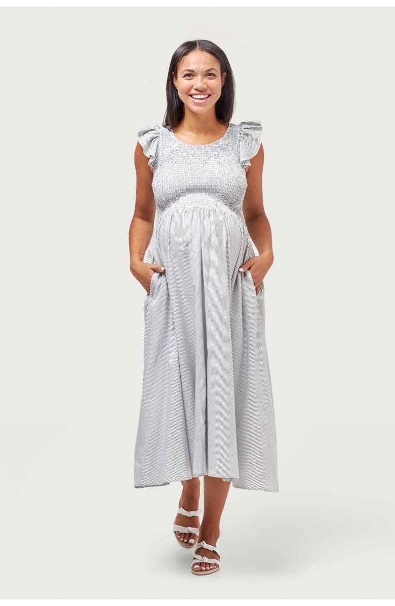 Nom Maternity Harper Smocked Maternity Dress, Main, color, Microstripe