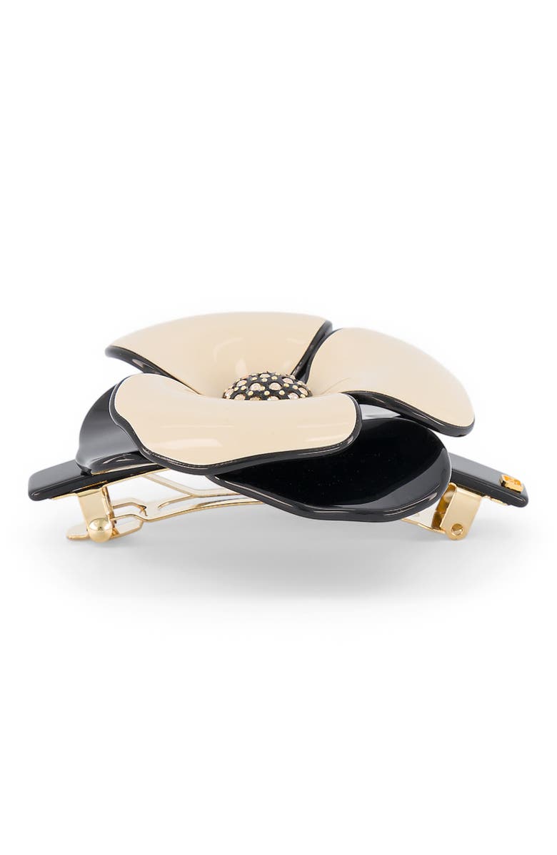 Alexandre de Paris Camelia acetate barette, Alternate, color, Beige And Black