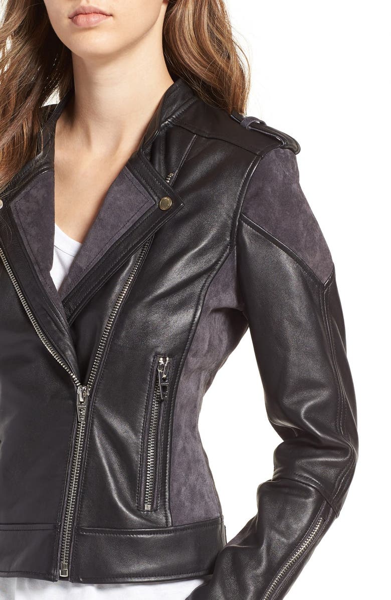 BLANKNYC Genuine Leather & Suede Moto Jacket, Alternate, color, 