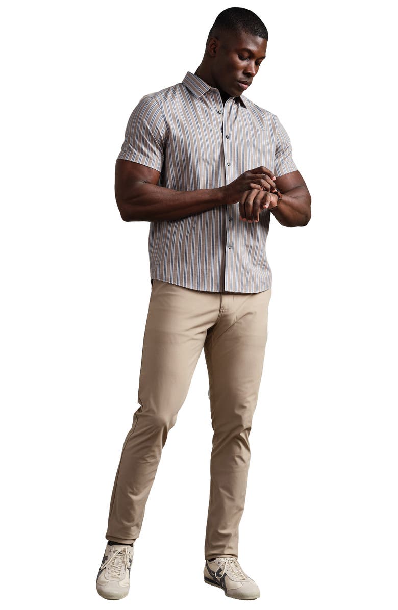 Rhone Brezza Performance Short Sleeve Button-Up Shirt, Alternate, color, Teak Brown Vintage Stripe