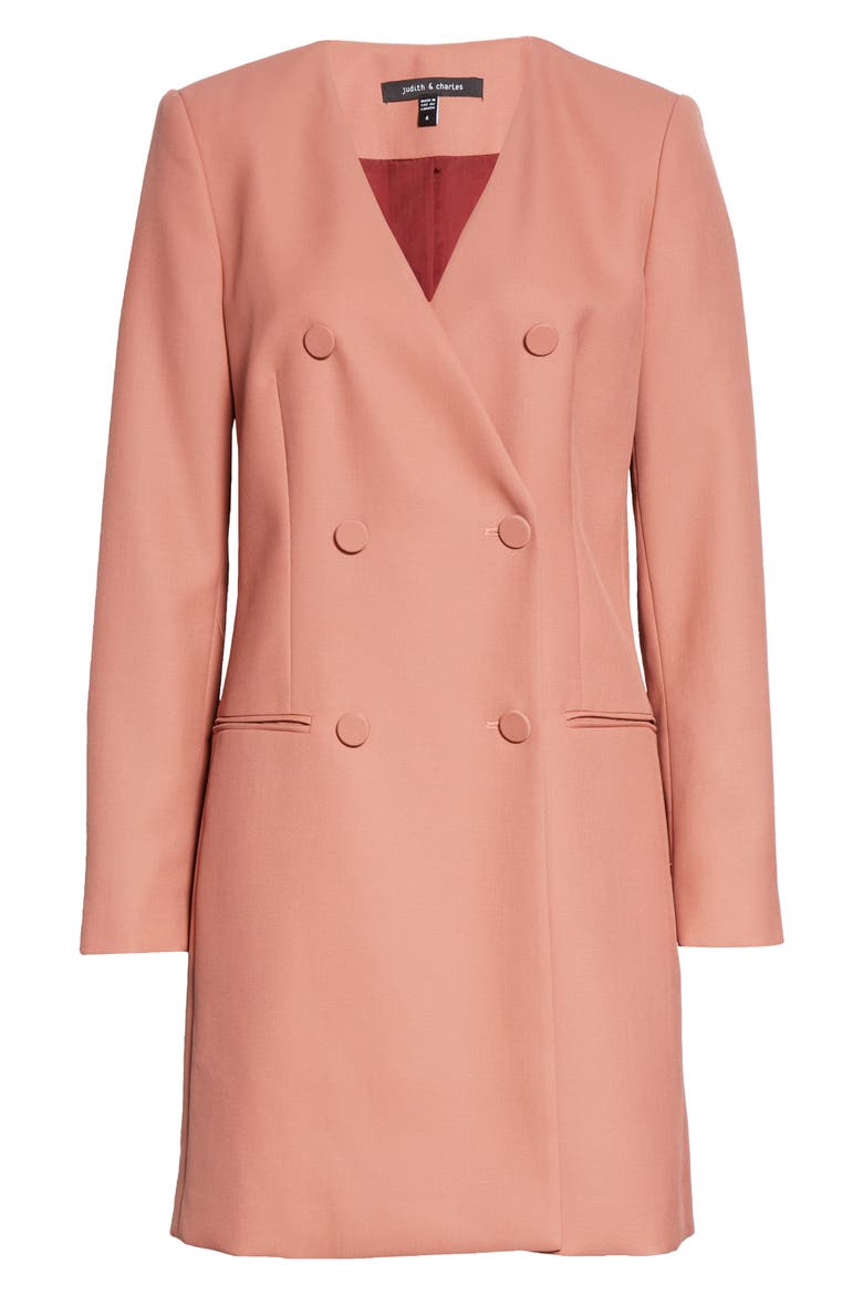 Long Sleeve Double Breasted Wool Blazer Dress, Alternate, color, ROSEWOOD