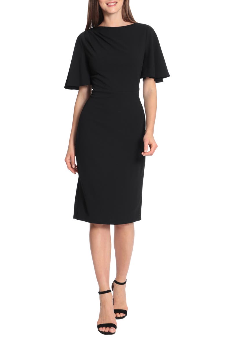 Flutter Sleeve Sheath Dress, Main, color, BLACK