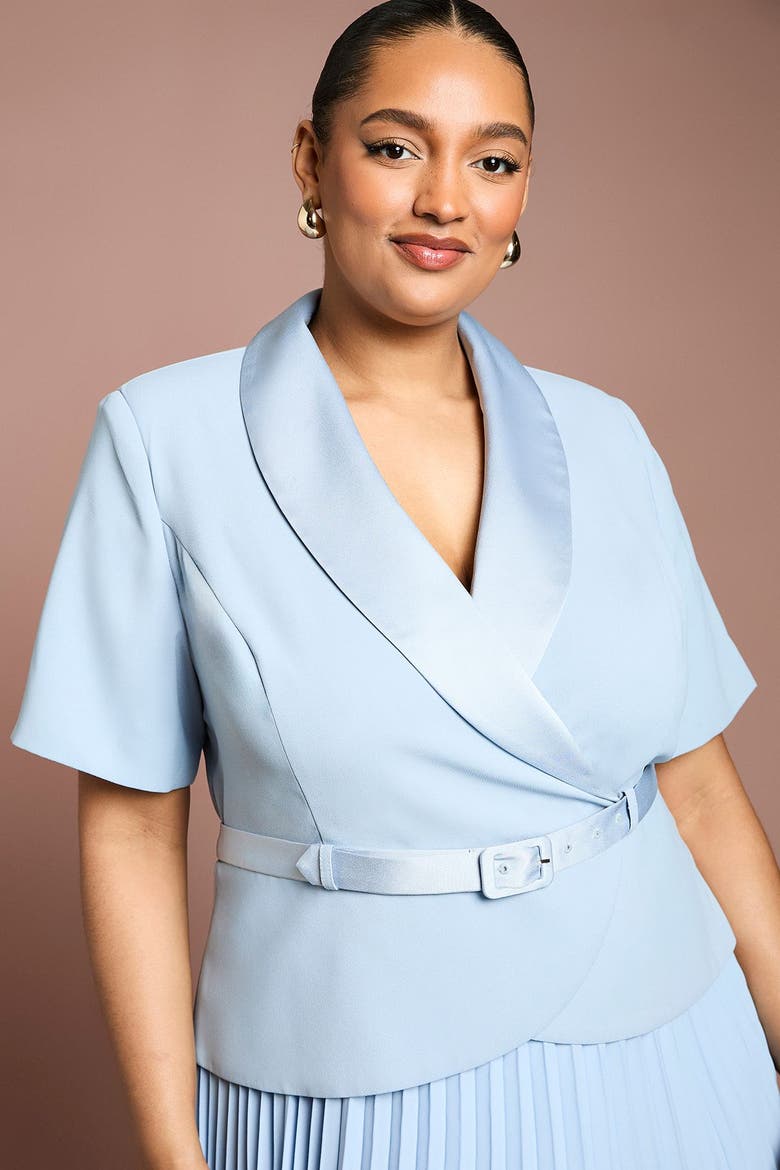 Plus Wrap Pleated Skirt Midi Dress, Alternate, color, Powder Blue
