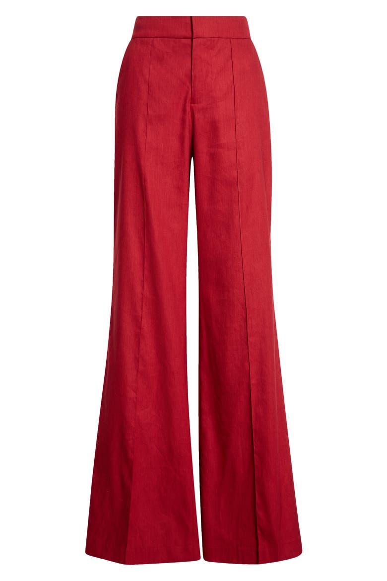 Dylan High Waist Wide Leg Linen Blend Pants, Alternate, color, DARK CHERRY
