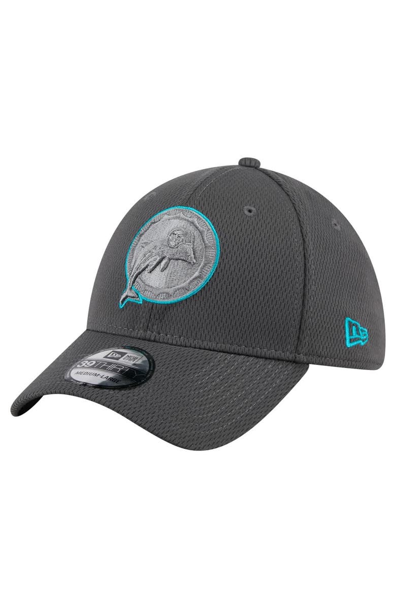 New Era Men's New Era Graphite Miami Dolphins Throwback Logo Main 39THIRTY Flex Hat, Main, color, 