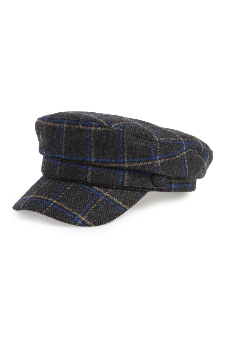 Menswear Plaid Baker Boy Hat, Main, color, GREY COMBO