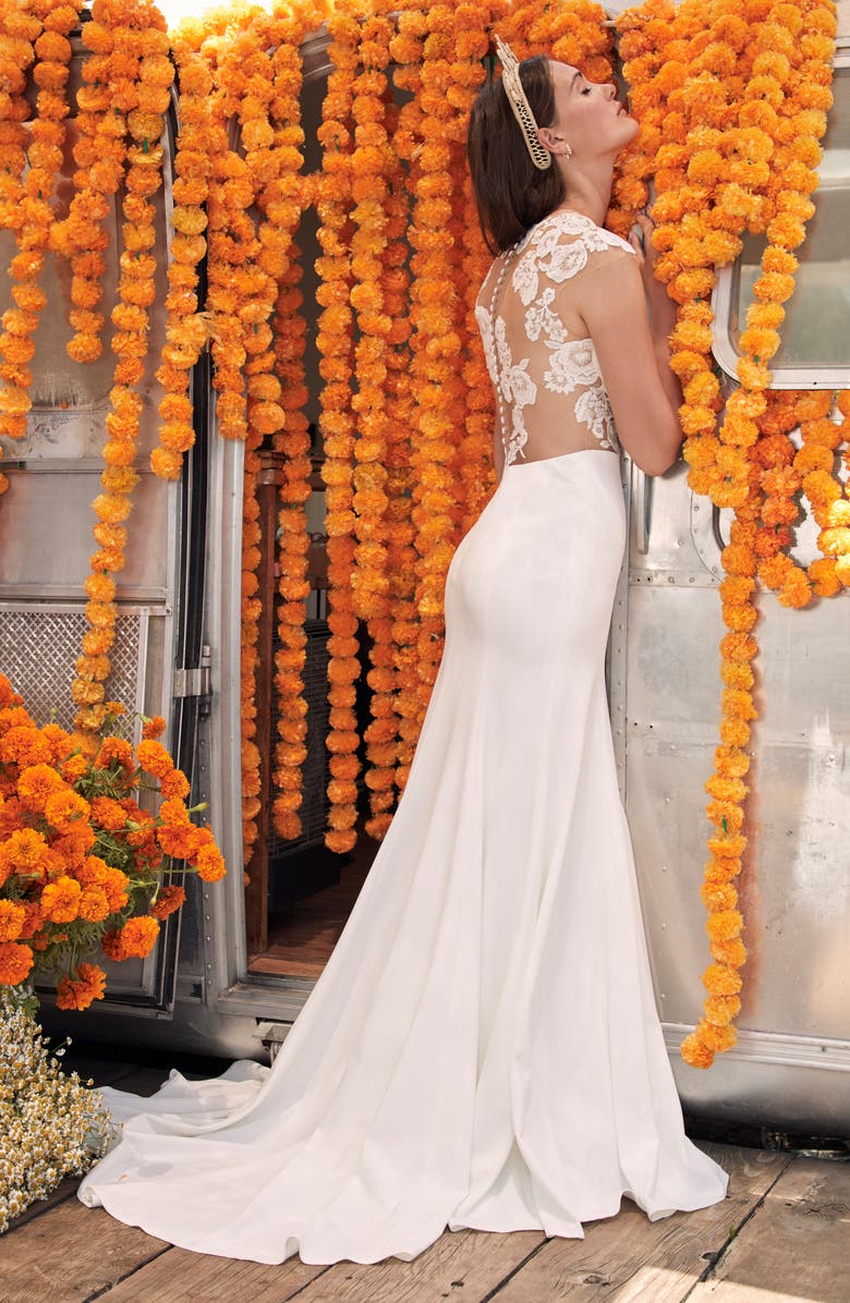 Willowby Nesryne Lace & Crepe Trumpet Wedding Dress, Alternate, color, 