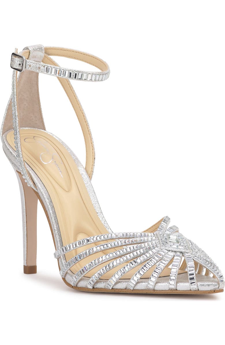 Jessica Simpson Paveri 2 Pointed Toe Ankle Strap Pump, Main, color, Silver