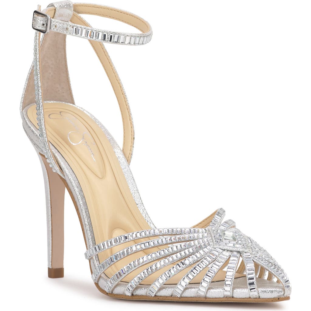 Jessica Simpson Paveri 2 Pointed Toe Ankle Strap Pump In Silver