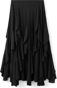 MANGO Ruffle Asymmetric Midi Skirt